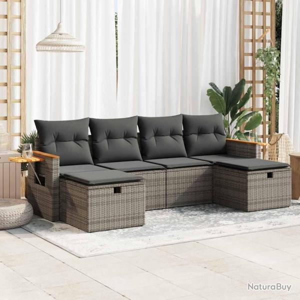 Salon de jardin 6 pcs avec coussins gris r�sine tress�e