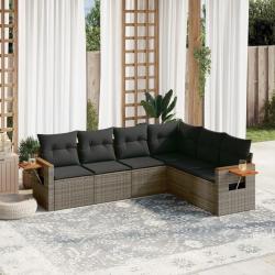 Salon de jardin 6 pcs avec coussins gris r&eacute;sine tress&eacute;e