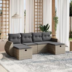 Salon de jardin 6 pcs avec coussins gris r&eacute;sine tress&eacute;e