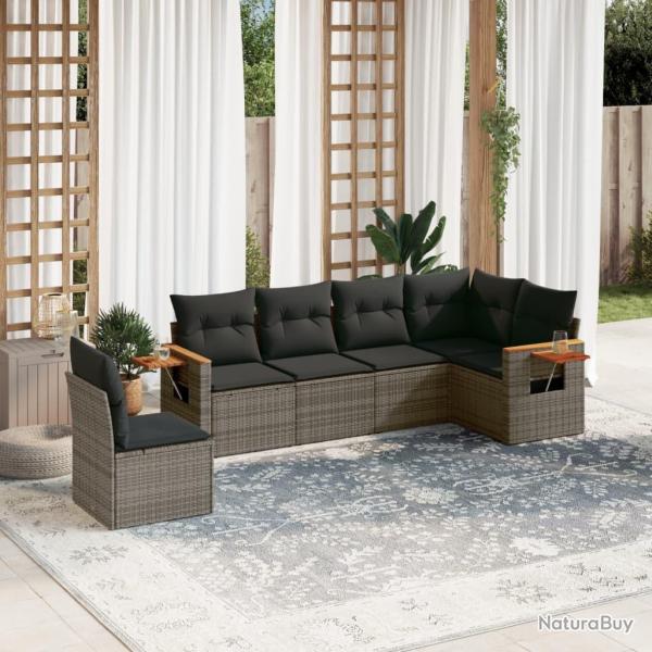 Salon de jardin 6 pcs avec coussins gris r�sine tress�e
