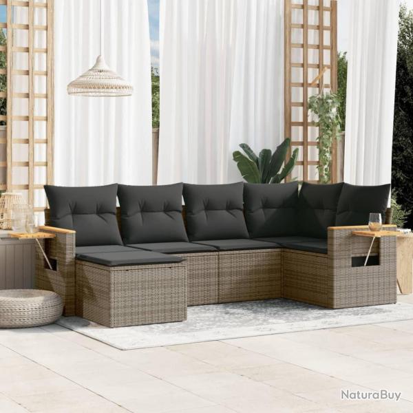Salon de jardin 6 pcs avec coussins gris r�sine tress�e