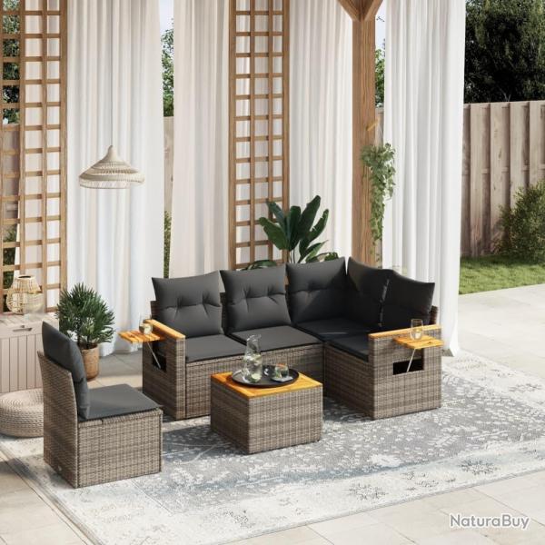 Salon de jardin 6 pcs avec coussins gris r�sine tress�e