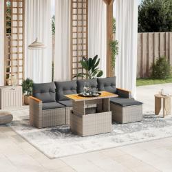 Salon de jardin 6 pcs avec coussins gris r&eacute;sine tress&eacute;e