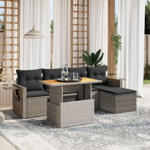 Salon de jardin 6 pcs avec coussins gris r�sine tress�e