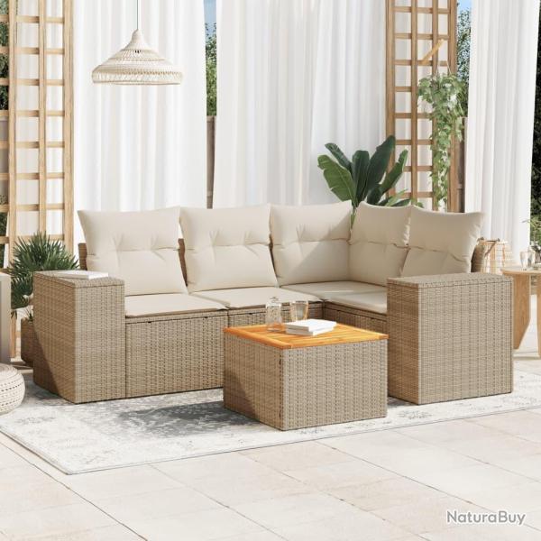 Salon de jardin avec coussins 5 pcs beige r�sine tress�e