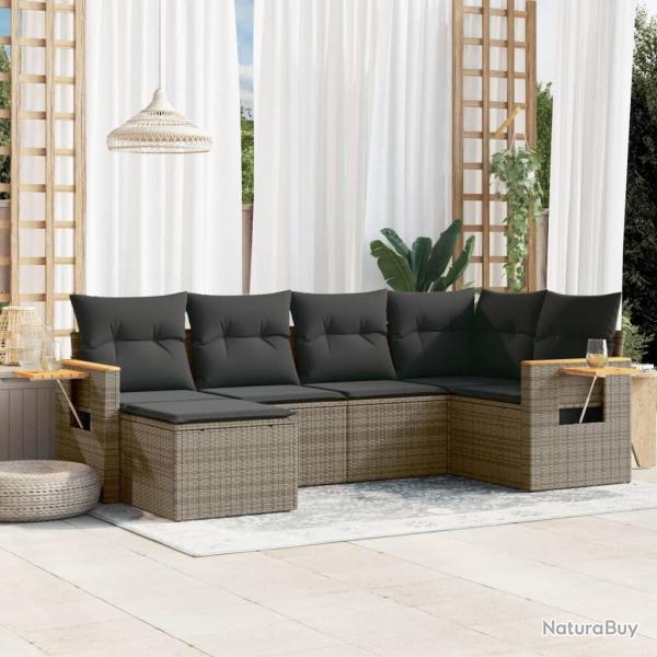 Salon de jardin 6 pcs avec coussins gris r�sine tress�e