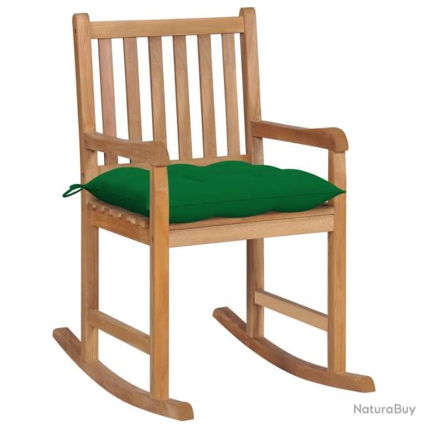 Chaise � bascule avec coussin vert Bois de teck solide