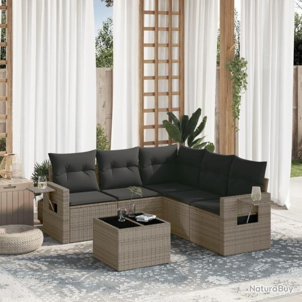 Salon de jardin 6 pcs avec coussins gris r�sine tress�e