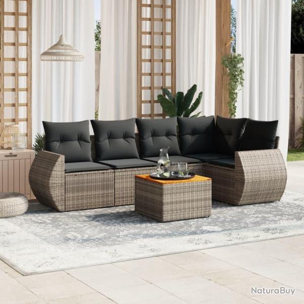 Salon de jardin 6 pcs avec coussins gris r�sine tress�e
