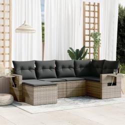 Salon de jardin 6 pcs avec coussins gris r&eacute;sine tress&eacute;e