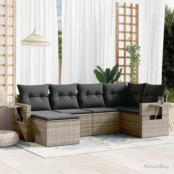 Salon de jardin 6 pcs avec coussins gris r�sine tress�e