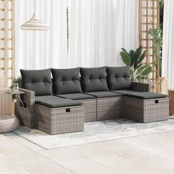 Salon de jardin 6 pcs avec coussins gris r&eacute;sine tress&eacute;e