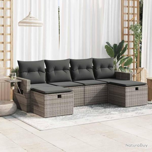 Salon de jardin 6 pcs avec coussins gris r�sine tress�e