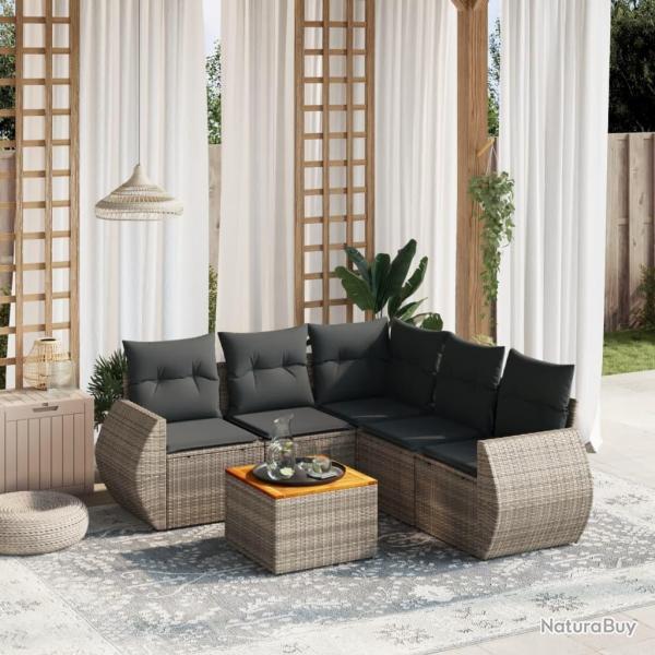 Salon de jardin 6 pcs avec coussins gris r�sine tress�e