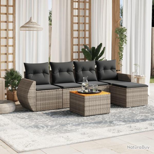 Salon de jardin 6 pcs avec coussins gris r�sine tress�e