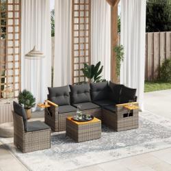 Salon de jardin 6 pcs avec coussins gris r&eacute;sine tress&eacute;e