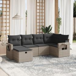 Salon de jardin 6 pcs avec coussins gris r&eacute;sine tress&eacute;e
