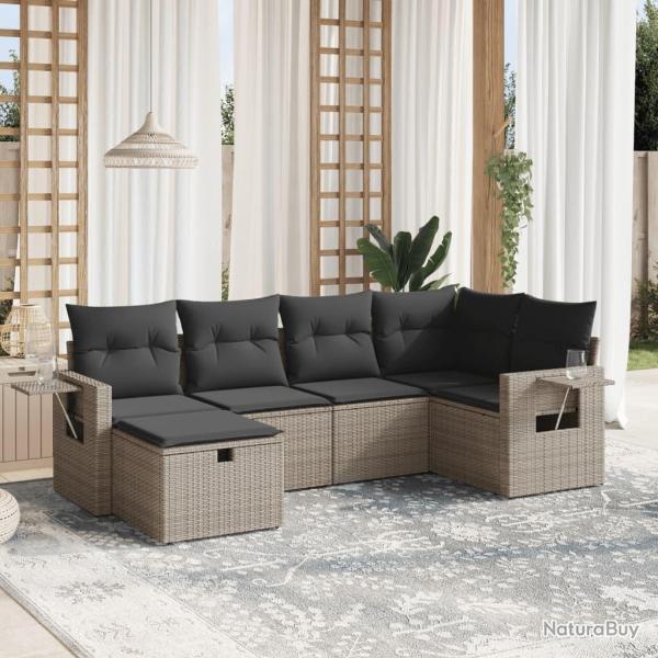 Salon de jardin 6 pcs avec coussins gris r�sine tress�e