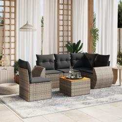 Salon de jardin 6 pcs avec coussins gris r&eacute;sine tress&eacute;e