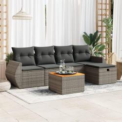 Salon de jardin 6 pcs avec coussins gris r&eacute;sine tress&eacute;e