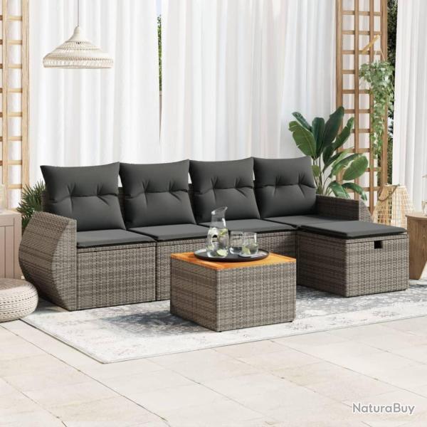 Salon de jardin 6 pcs avec coussins gris r�sine tress�e