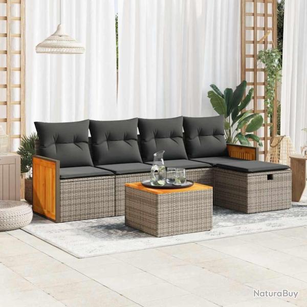 Salon de jardin 6 pcs avec coussins gris r�sine tress�e