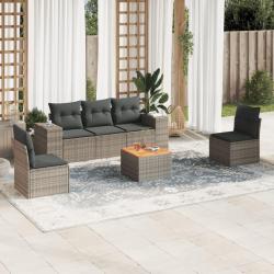 Salon de jardin 6 pcs avec coussins gris r&eacute;sine tress&eacute;e