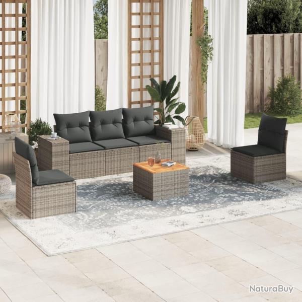 Salon de jardin 6 pcs avec coussins gris r�sine tress�e