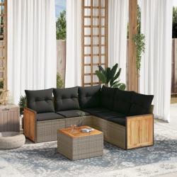 Salon de jardin 6 pcs avec coussins gris r&eacute;sine tress&eacute;e