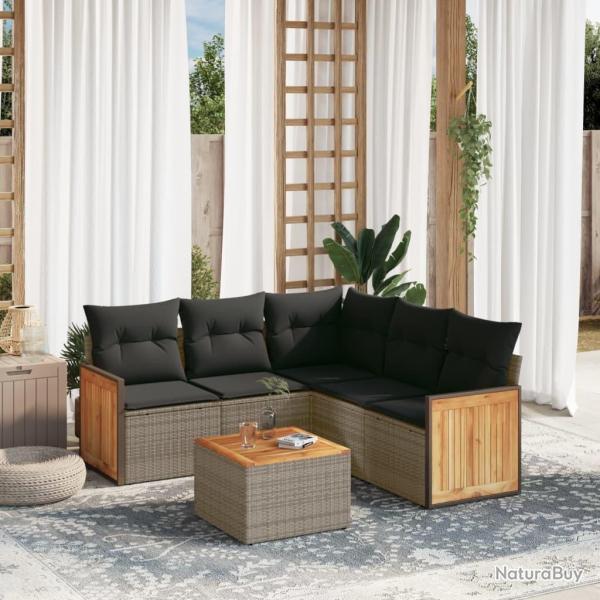 Salon de jardin 6 pcs avec coussins gris r�sine tress�e