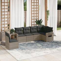 Salon de jardin 6 pcs avec coussins gris r&eacute;sine tress&eacute;e
