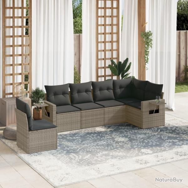 Salon de jardin 6 pcs avec coussins gris r�sine tress�e