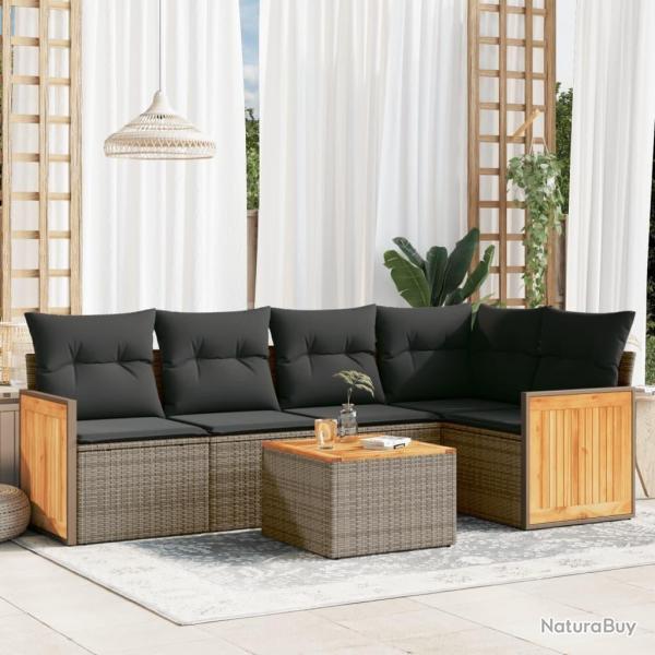 Salon de jardin 6 pcs avec coussins gris r�sine tress�e