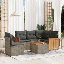 Salon de jardin 6 pcs avec coussins gris r&eacute;sine tress&eacute;e