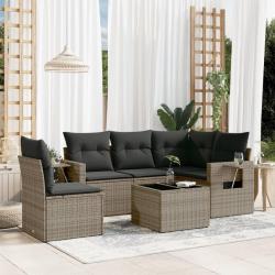 Salon de jardin 6 pcs avec coussins gris r&eacute;sine tress&eacute;e