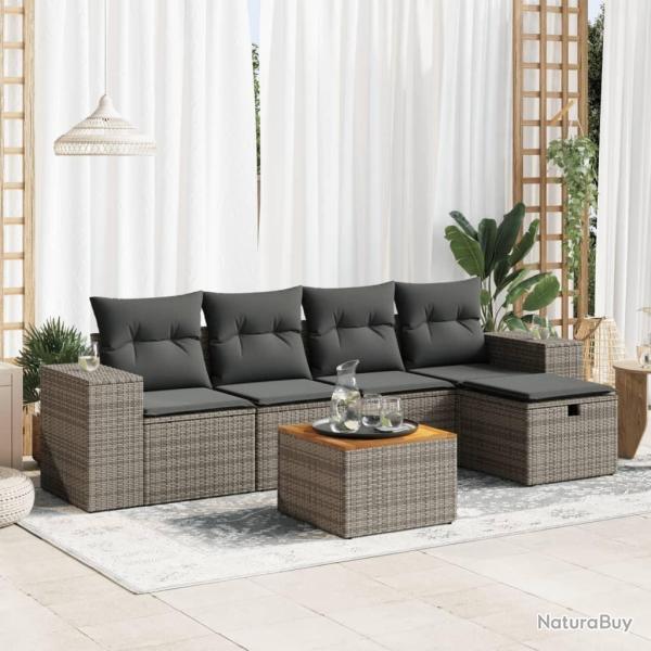 Salon de jardin 6 pcs avec coussins gris r�sine tress�e