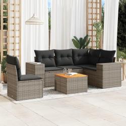 Salon de jardin 6 pcs avec coussins gris r&eacute;sine tress&eacute;e