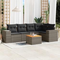 Salon de jardin 6 pcs avec coussins gris r&eacute;sine tress&eacute;e