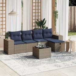 Salon de jardin 6 pcs avec coussins gris r&eacute;sine tress&eacute;e
