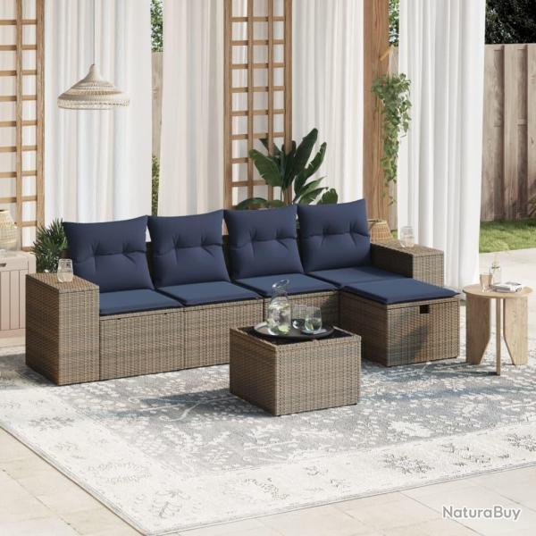 Salon de jardin 6 pcs avec coussins gris r�sine tress�e