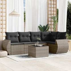 Salon de jardin 6 pcs avec coussins gris r&eacute;sine tress&eacute;e
