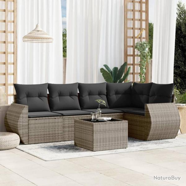 Salon de jardin 6 pcs avec coussins gris r�sine tress�e
