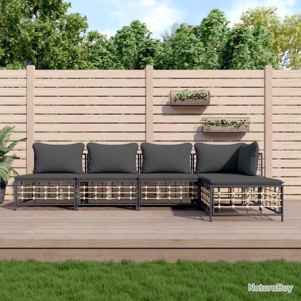 Salon de jardin 5 pcs avec coussins anthracite r�sine tress�e