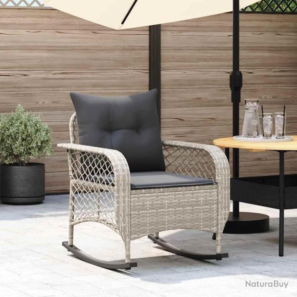 Chaise  bascule de jardin avec coussins gris clair poly rotin