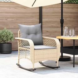 Chaise &agrave; bascule de jardin avec coussins beige r&eacute;sine tress&eacute;e