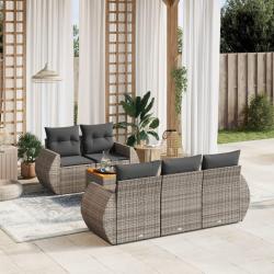 Salon de jardin 6 pcs avec coussins gris r&eacute;sine tress&eacute;e