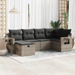 Salon de jardin 6 pcs avec coussins gris r&eacute;sine tress&eacute;e