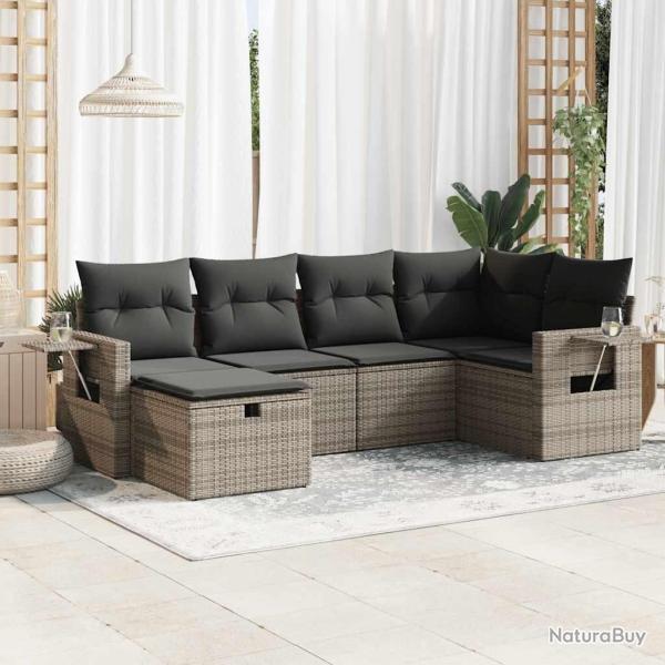 Salon de jardin 6 pcs avec coussins gris r�sine tress�e