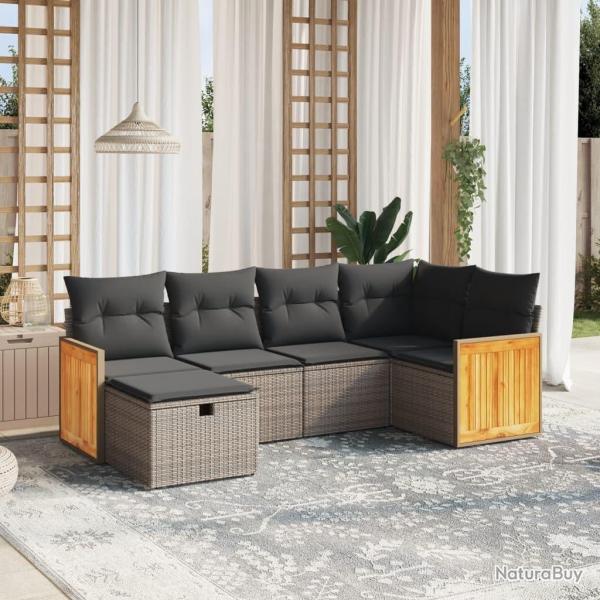 Salon de jardin 6 pcs avec coussins gris r�sine tress�e