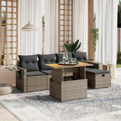 Salon de jardin 6 pcs avec coussins gris r&eacute;sine tress&eacute;e
